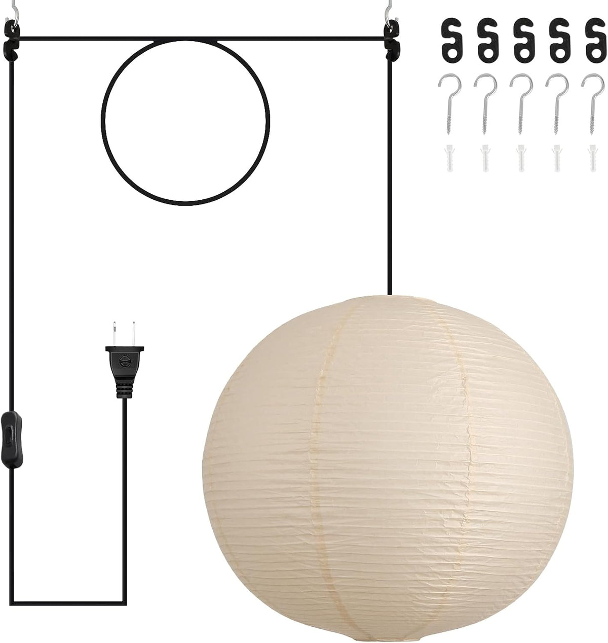 20in Paper Lanterns Plug in Hanging Lamp Off-White 19.7FT Cord
