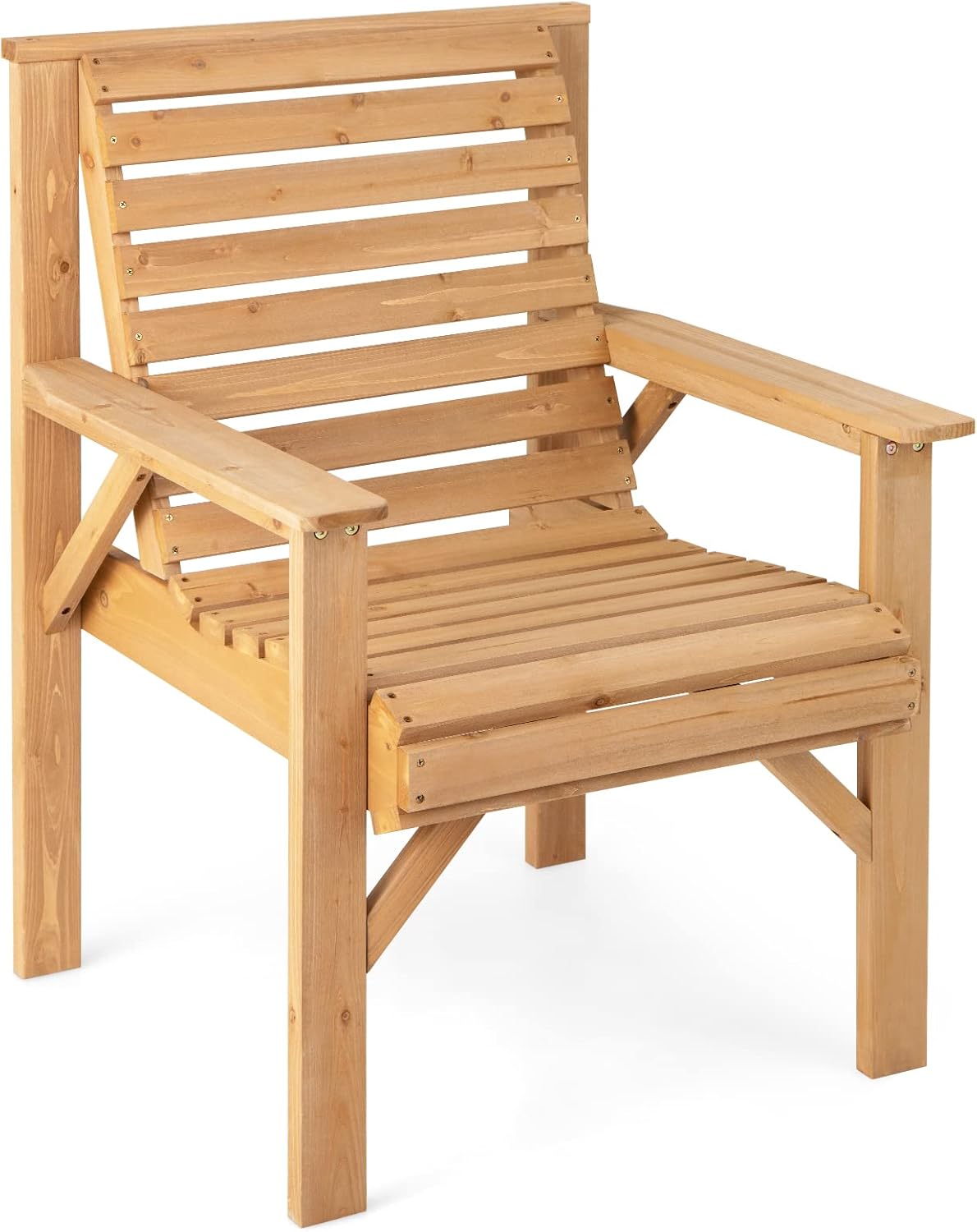 GIANTEX Outdoor Patio Dining Chairs, Solid Wood Bistro Chairs, Inclined Backrest, Wide Seat, Indoor Outside Chairs for Garden Lawn Porch Yard (1)