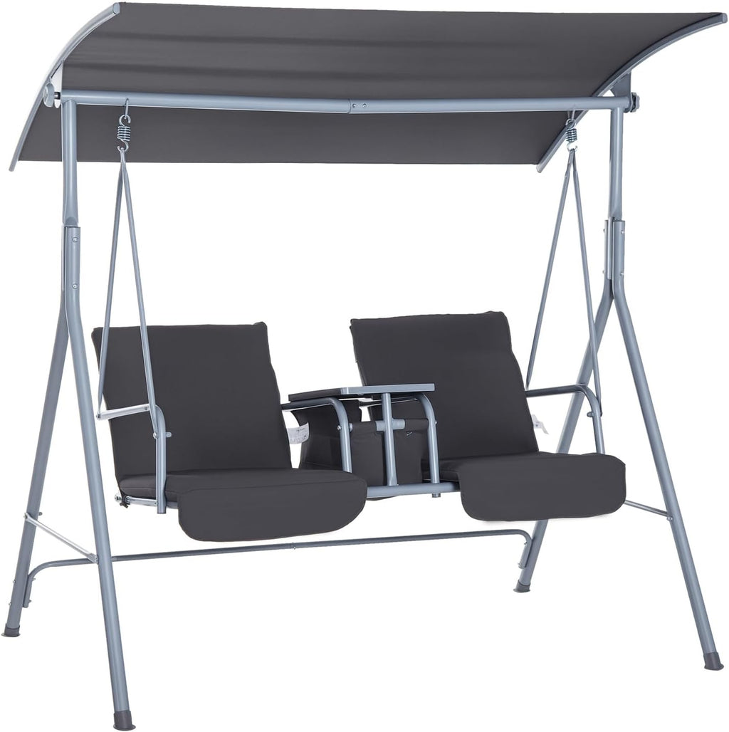 Outsunny 2 Person Porch Swing with Stand Canopy Outdoor Swing Gray