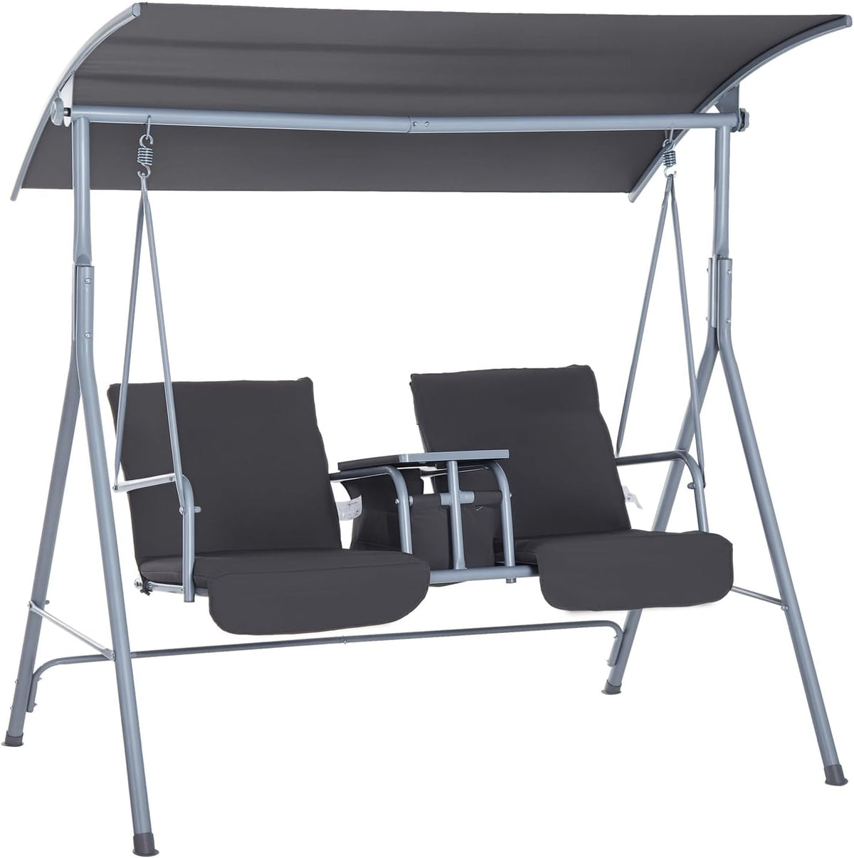 Outsunny 2 Person Porch Swing with Stand Canopy Outdoor Swing Gray