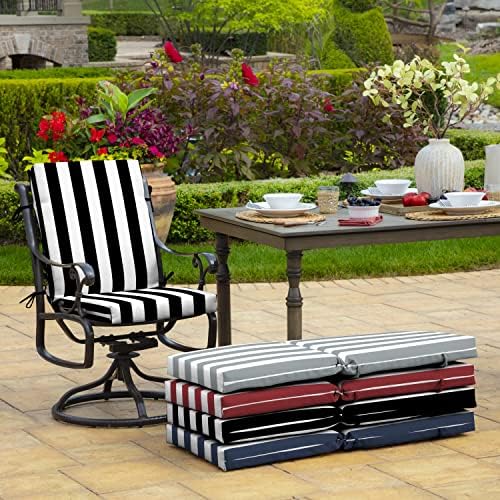 Arden Outdoor Dining Chair Cushion, 4-Pack, 20x44, Black Cabana Stripe