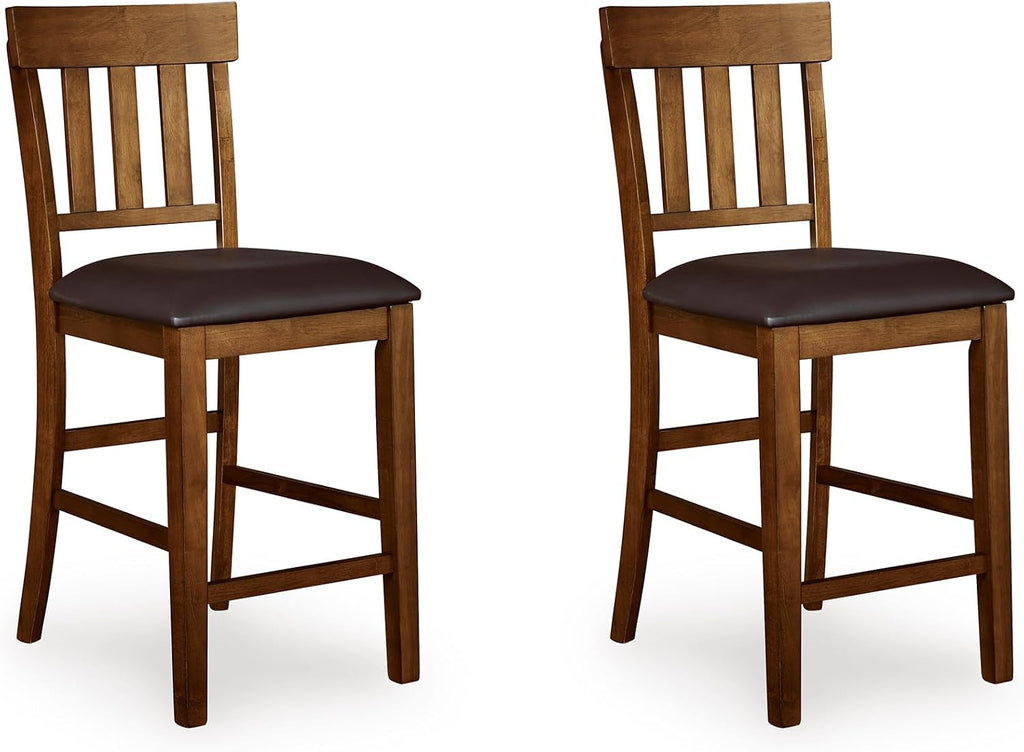 Signature Design by Ashley Counter Height Bar Stool, Set of 2, Slat Back
