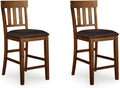 Signature Design by Ashley Counter Height Bar Stool, Set of 2, Slat Back
