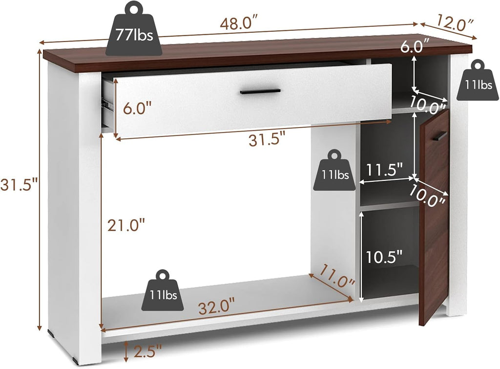 GIANTEX Modern Console Table, 48" Sofa Side Table with Drawers and Cabinet