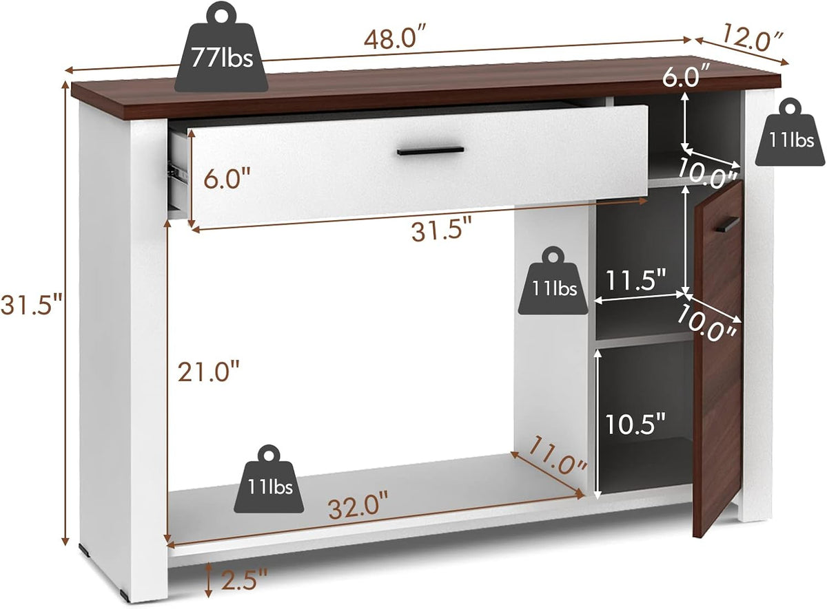 GIANTEX Modern Console Table, 48" Sofa Side Table with Drawers and Cabinet
