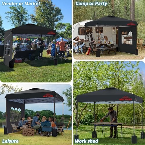 10x10 Pop Up Canopy Tent with 3 Sidewalls, Black