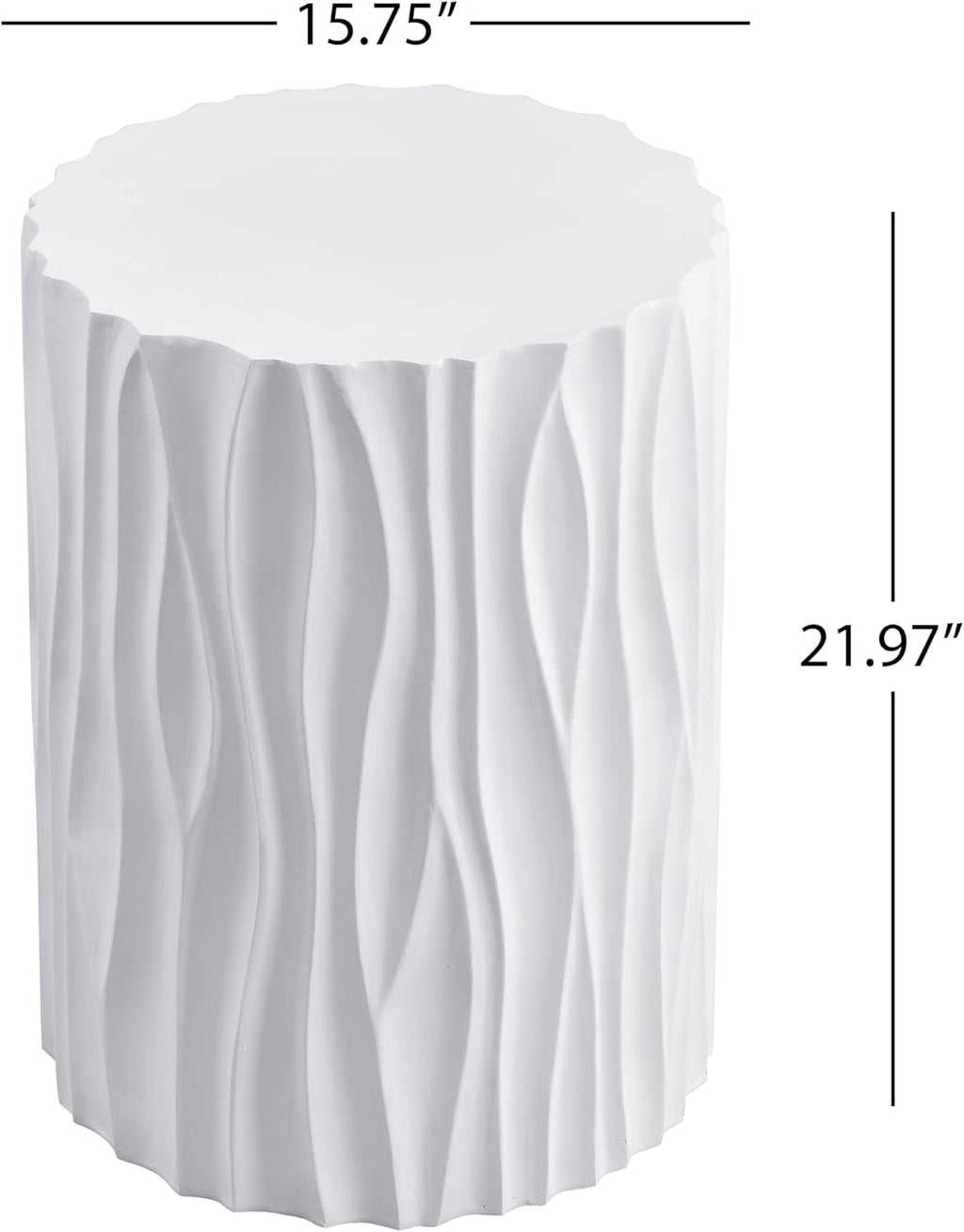 Modern Round Side Table, Outdoor End Table with Wavy Fluted Design, Multi-Use Stool Table for Living Room, Patio, Garden, Balcony, 66 LBS Capacity, Pr-Assembled, White