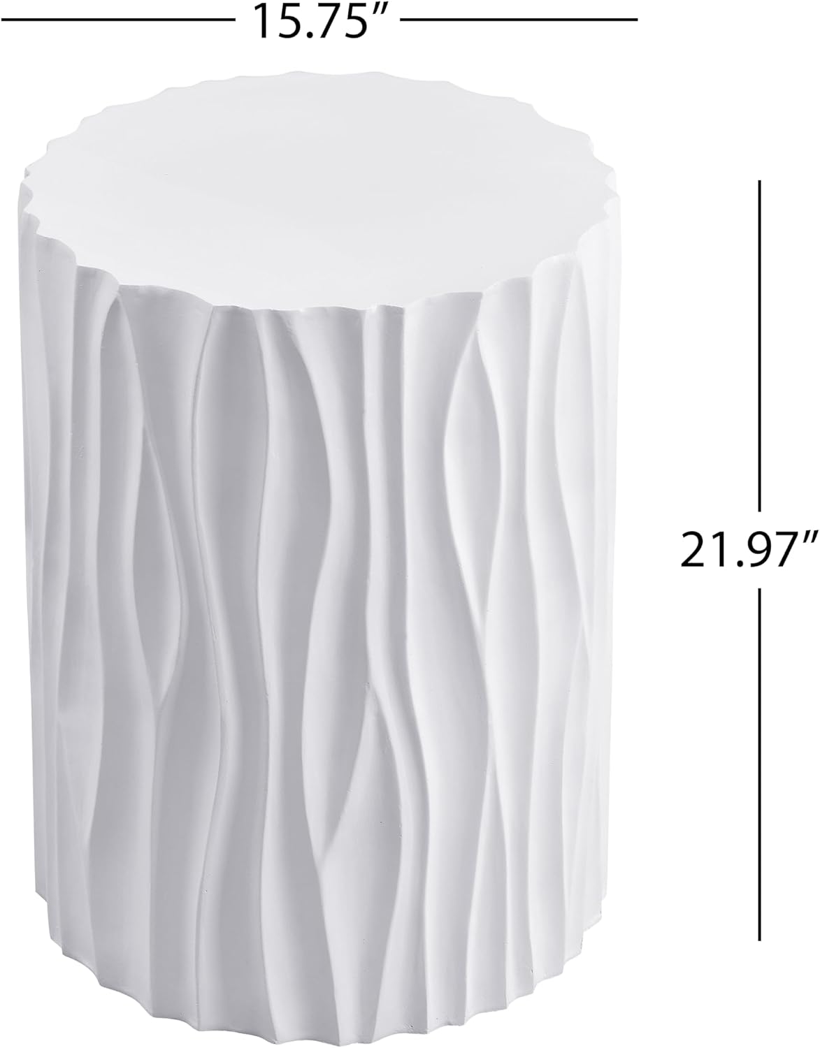 Modern Round Side Table, Outdoor End Table with Wavy Fluted Design, Multi-Use Stool Table for Living Room, Patio, Garden, Balcony, 66 LBS Capacity, Pr-Assembled, White