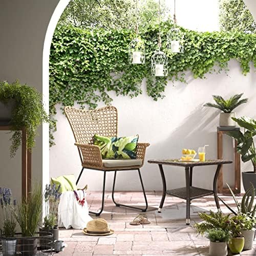 Patiorama Outdoor Wicker Patio Side Table, Weather Resistant Rattan Coffee Table, Square End Table, Aluminum Frame, Espresso Brown
