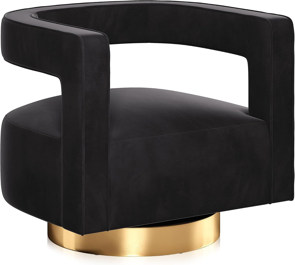 BELLEZE Swivel Barrel Accent Chair Set of 2, Modern Upholstered Arm Comfy Velvet Curved Back Round Chair with Gold Base Wood Frame, 360 Degree for Living Room Bedroom Office,Black