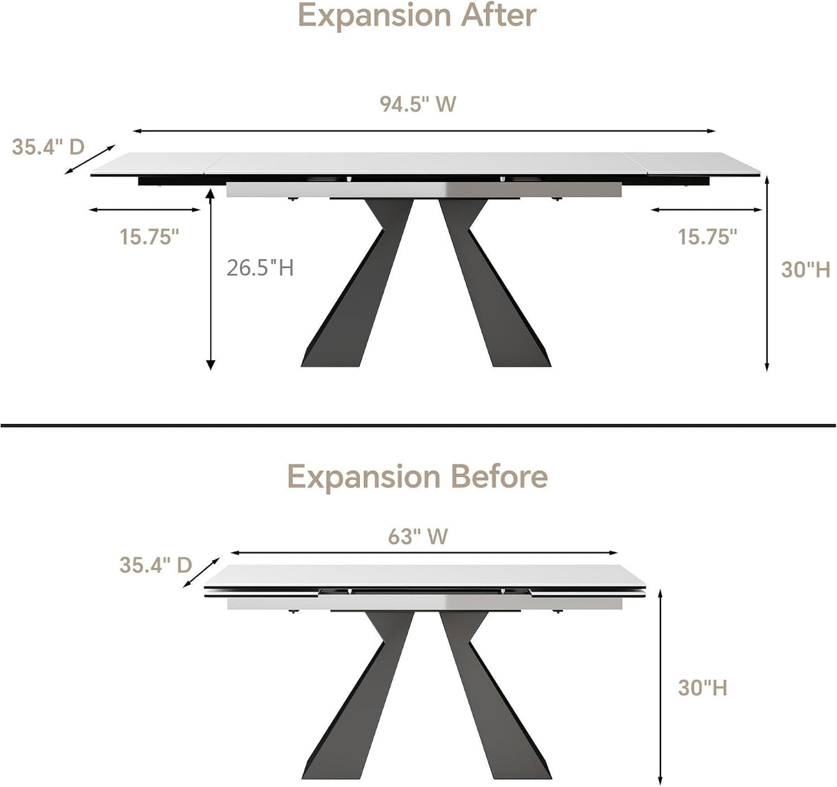Extendable Dining Table for 8-12 Seat, White Top