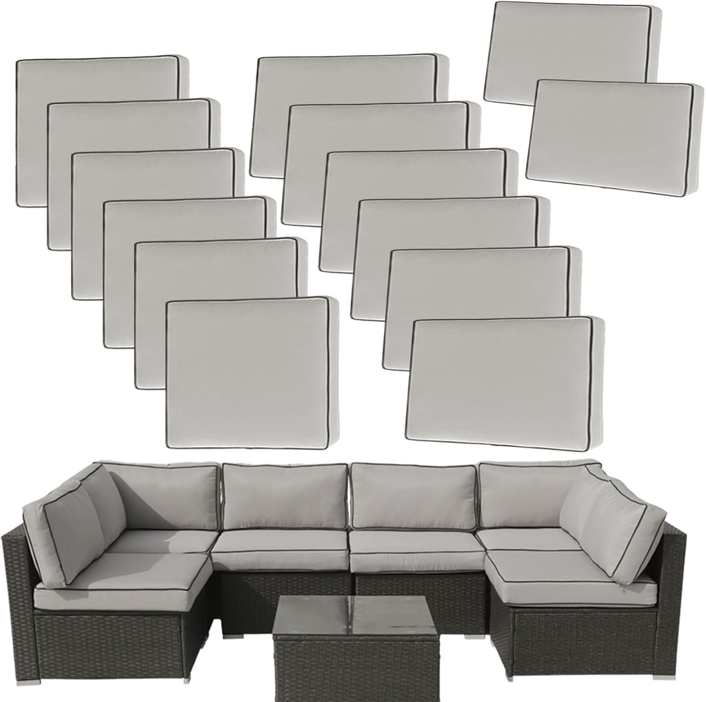 14Pieces Patio Cushion Covers Replacement Outdoor Couch Covers Splashproof UV-Resistant Furniture Cushion Sofa Slipcovers Set with Zippers,Cover Only 25×25×3.15inch