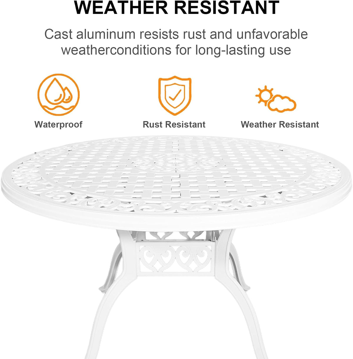 5 Piece Patio Dining Set Outdoor Patio Round Table and Chairs Set of 4 with Umbrella Hole,Cast Aluminum White Outdoor Bistro Dining Set, Patio Furniture Set for Garden,White