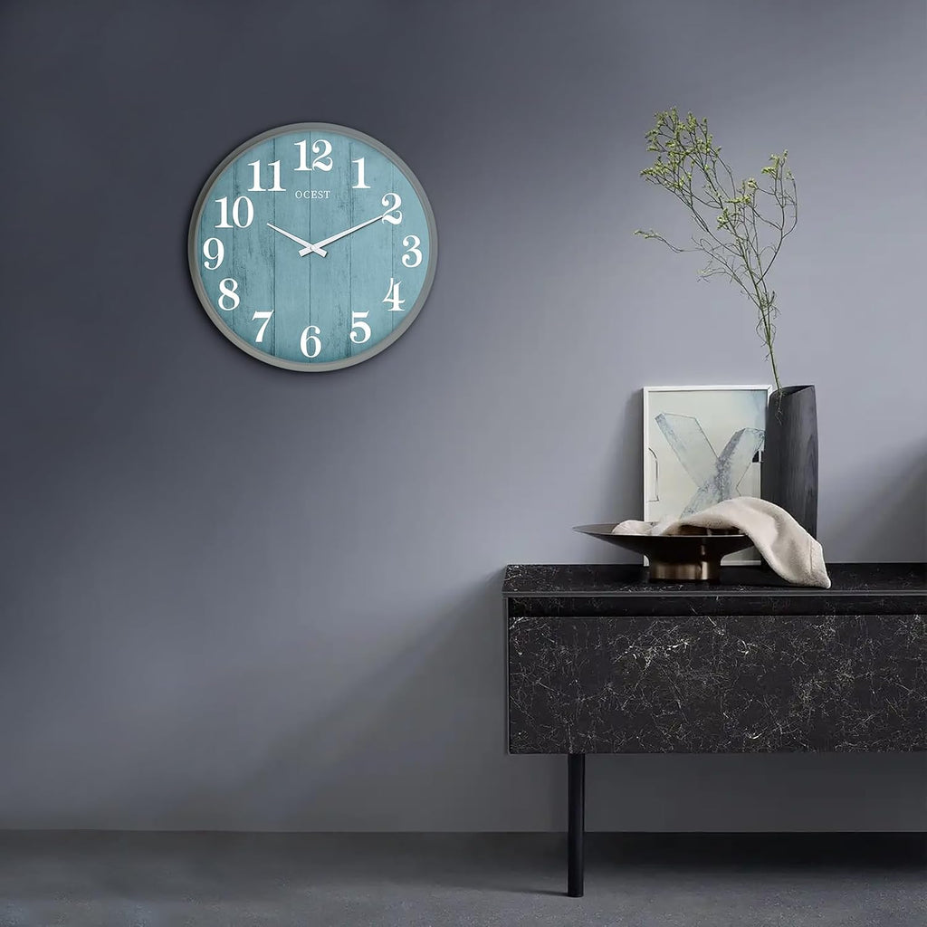 OCEST 18 Inch Large Decorative Wall Clock with Woodgrain Design