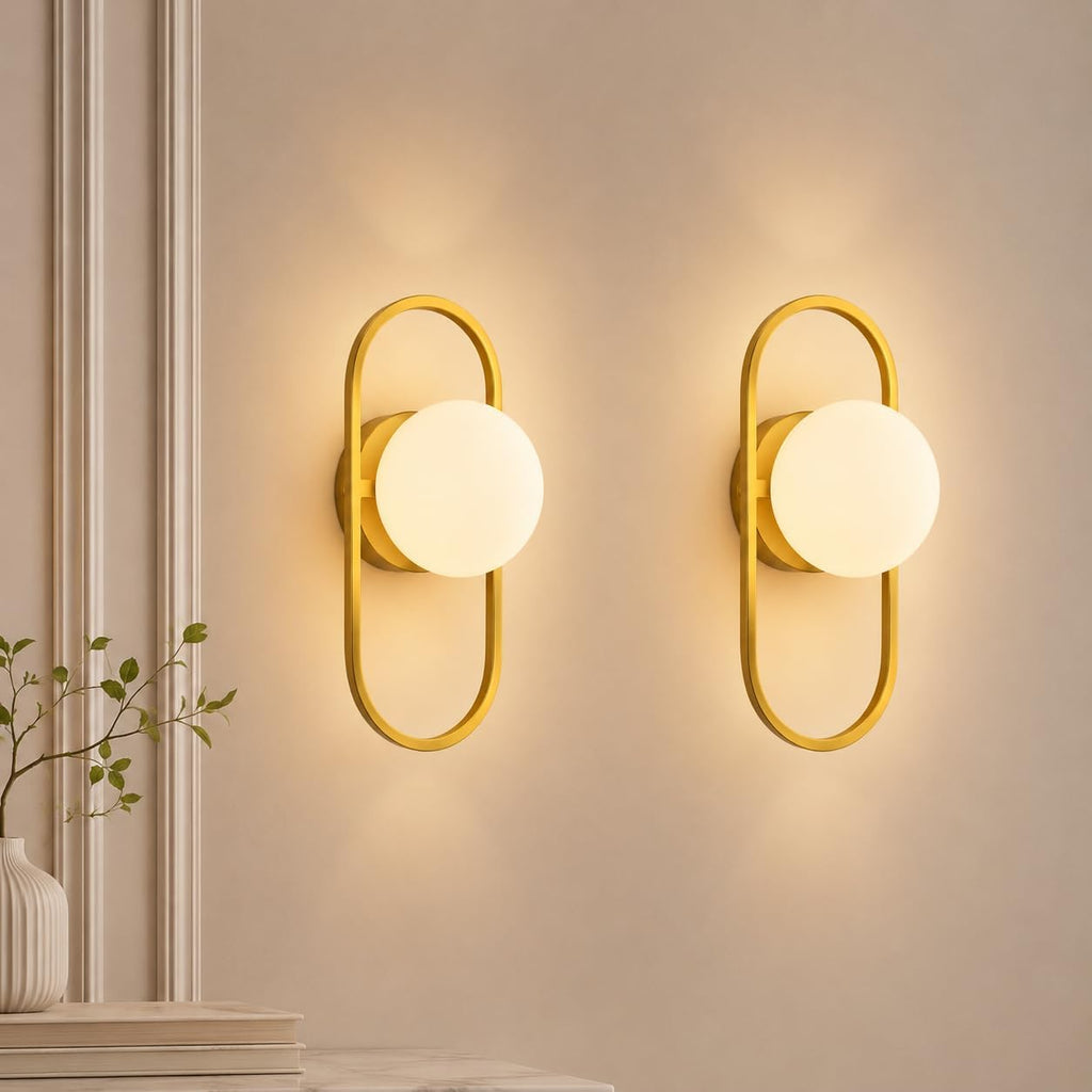 SeeU Modern Gold Wall Sconces Globe Lampshade Wall Light Fixture Set of 2