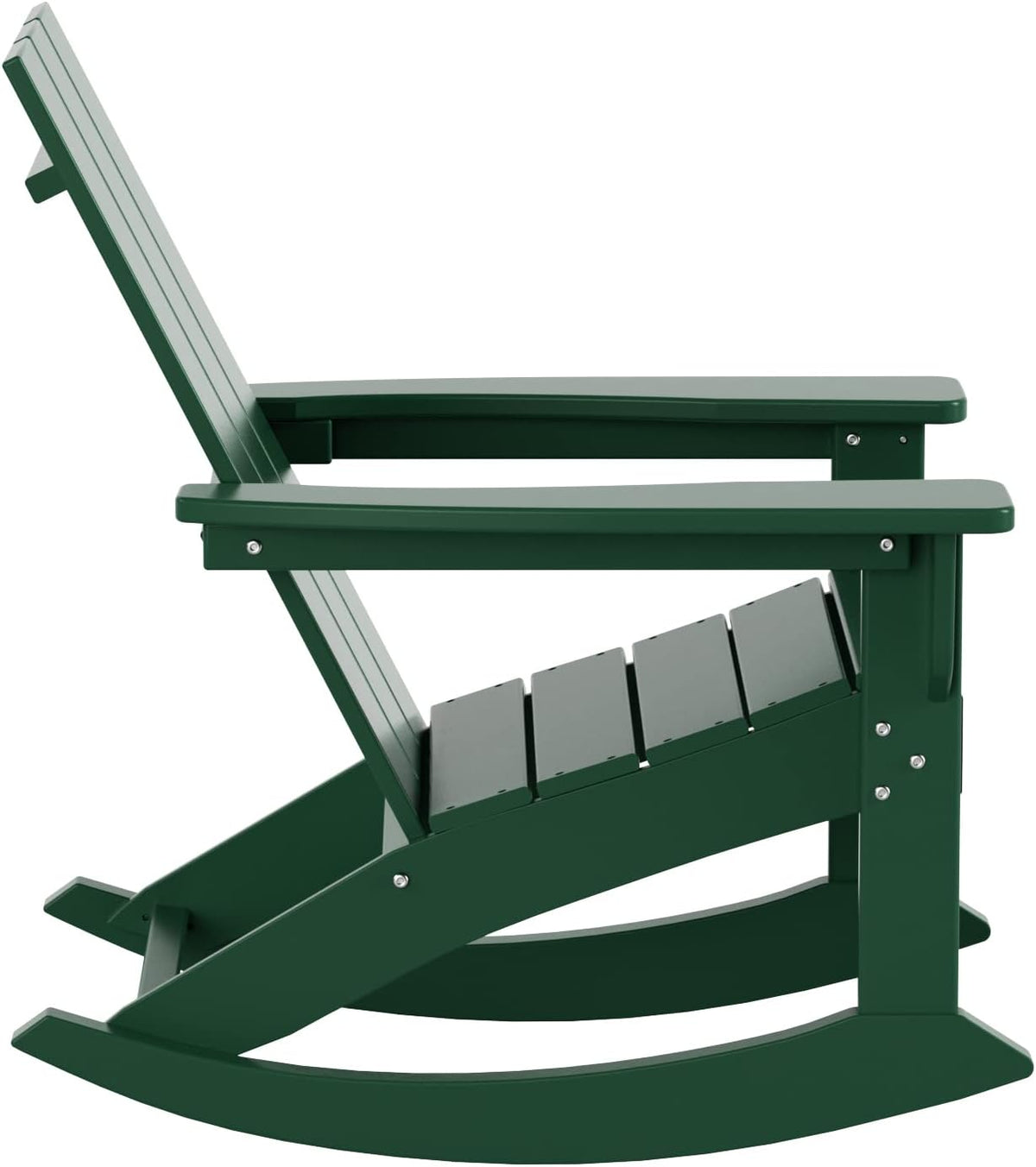 WestinTrends Ashore Patio Rocking Chairs Set of 4, All Weather Poly Lumber Plank Adirondack Rocker Chair, Modern, Dark Green