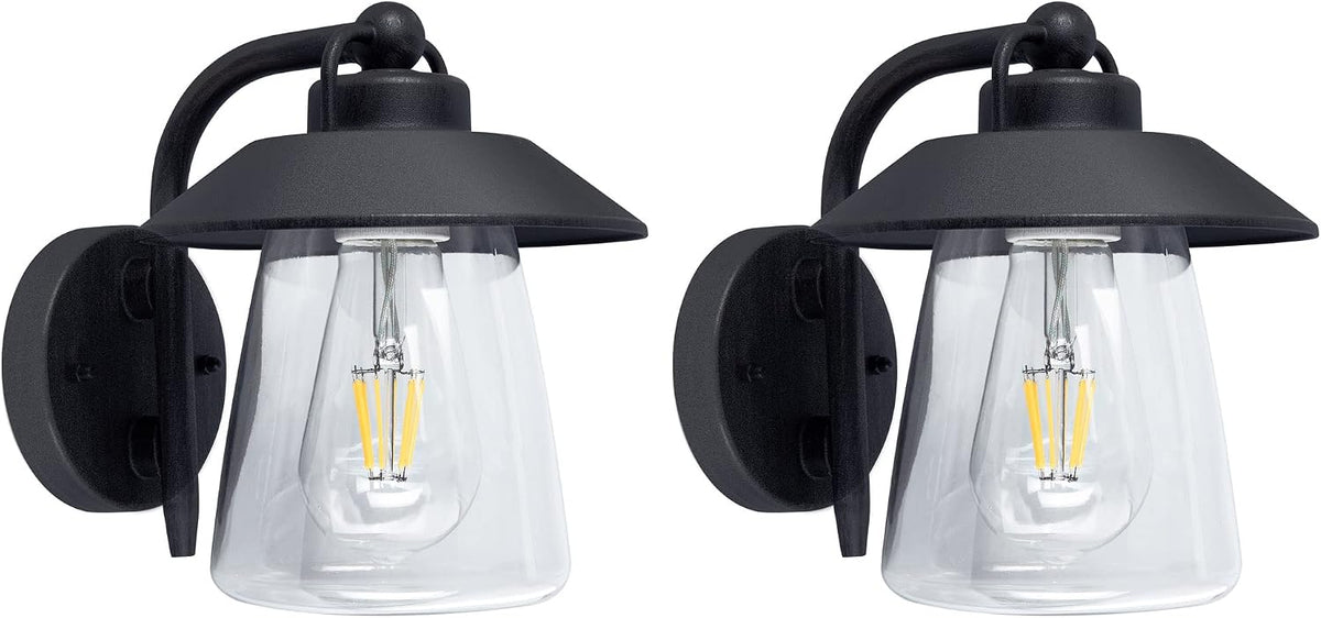 LUTEC 2 Pack Outdoor Indoor Exterior Light Fixture, Farmhouse Barn Wall Sconce, Matte Black Finish Anti-Rust Wall Mount Light, Waterproof Wall lamp with Clear Glass for Porch, Exterior, Patio