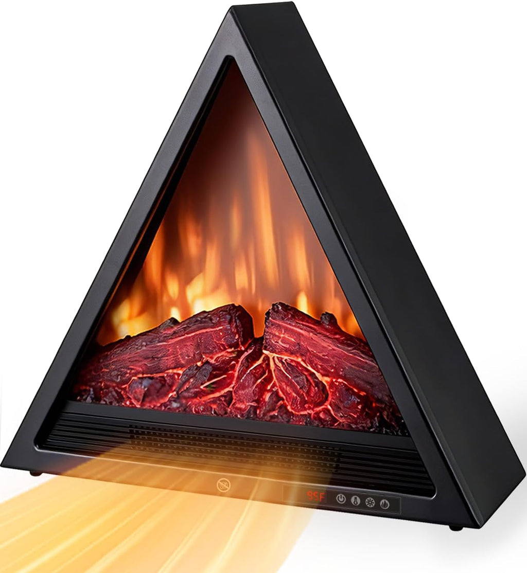 AIRMATE 22in Electric Fireplace Heater, 1500W Triangular Electric Fireplace Insert Logs 24H Timer, Adjustable LED Light & Flame Colors Remote Overheat Protection Fire Places Fireplace