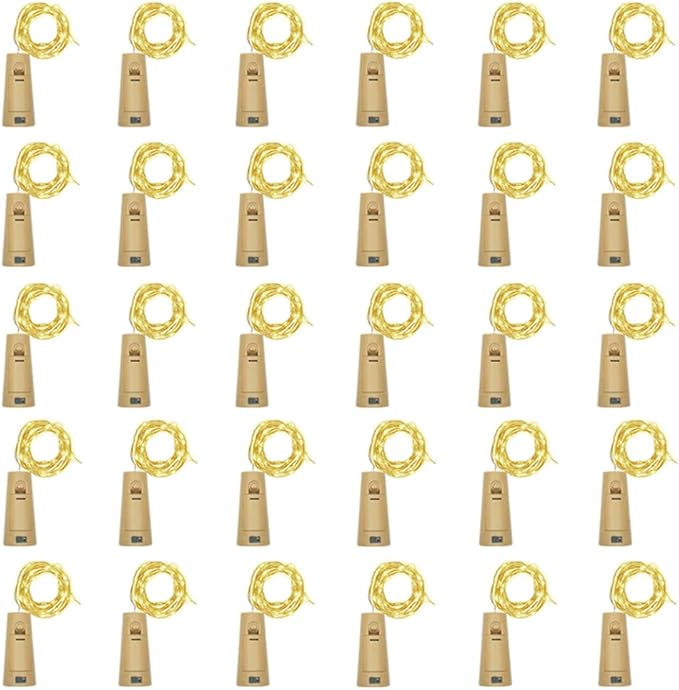 Wine Bottle Lights with Cork, Battery Operated 30 Pack 20 LED Cork Shape Silver Wire Fairy Mini String Lights(No Bottles) for DIY, Party, Decor, Christmas, Halloween,Wedding (30, Warm White)
