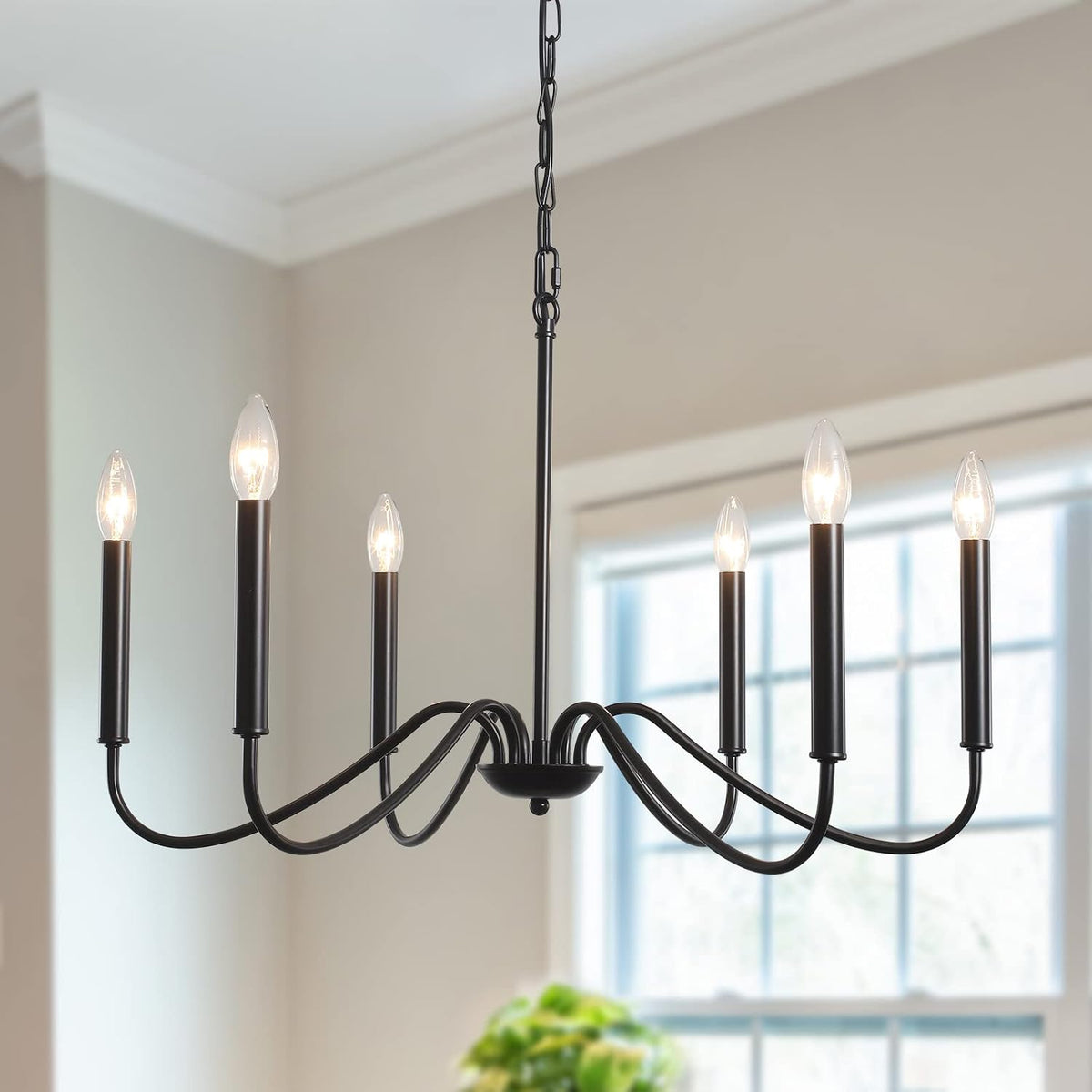 6-Light Black Farmhouse Chandelier, Rustic Candle Dining Room Light Fixture
