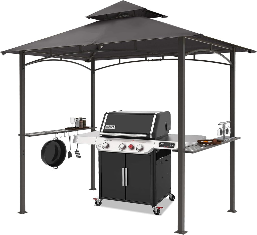 MASTERCANOPY 8 x 5 Grill Gazebo Outdoor BBQ Gazebo Canopy with 2 LED Lights (Dark Gray)