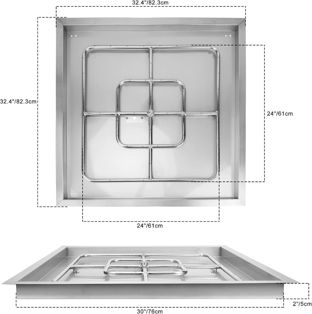 onlyfire 30" Square Fire Pit Flat Pan with Burner Ring, 296,000 BTU