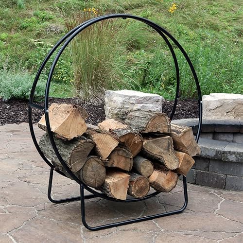 Sunnydaze Outdoor Firewood Rack with Cover, Heavy-Duty Steel, 40” Diameter