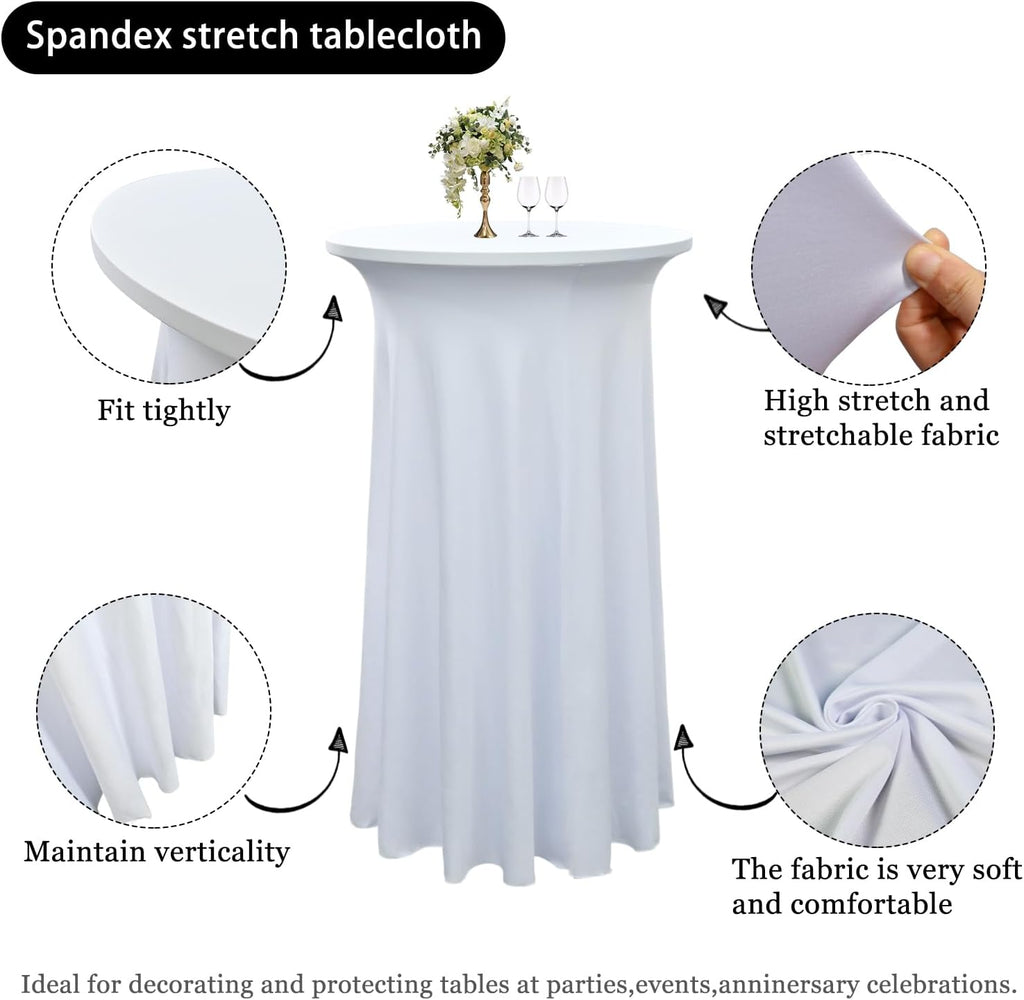 4 Pack 24"x43" White Spandex Cocktail Table Skirt, Fits 24" Round Tables