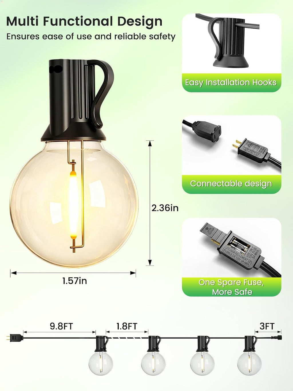 LACHON Outdoor String Lights Waterproof 300 FT with 150 G40 IP65 Bulbs