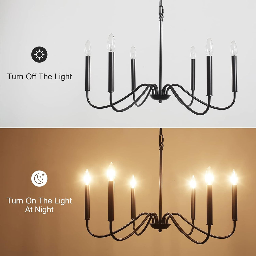 6-Light Black Farmhouse Chandelier, Rustic Candle Dining Room Light Fixture