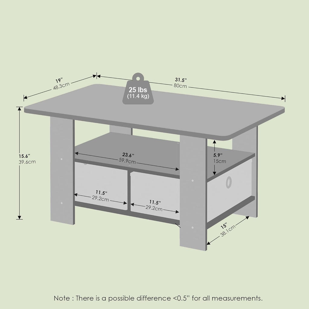 Ipoh Coffee Table, Side Table with Storage Spaces and Bin Drawer for Small Spaces, Living Room, Olive Oak/Black