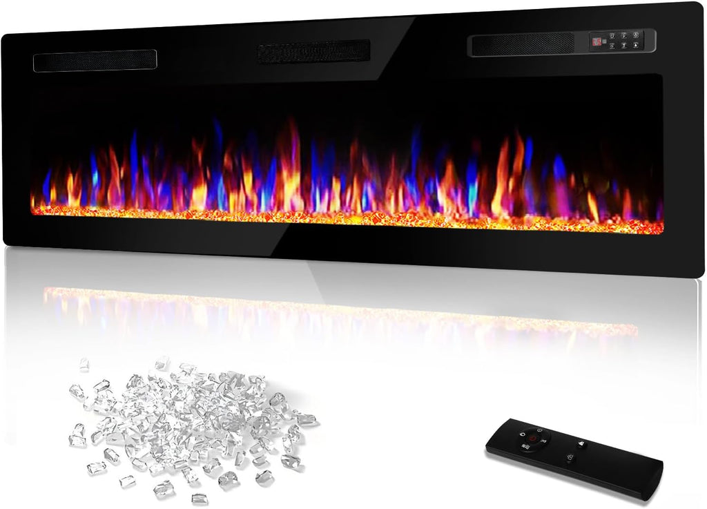 Vitesse 72 Inch Ultra Thin Electric Fireplace-Narrow Bezel Linear Fireplace Heater Recessed Wall Mounted, Remote and Screen Control, 8H Sleep Timer, Low Noise, 750/1500W for Living Room, Bedroom