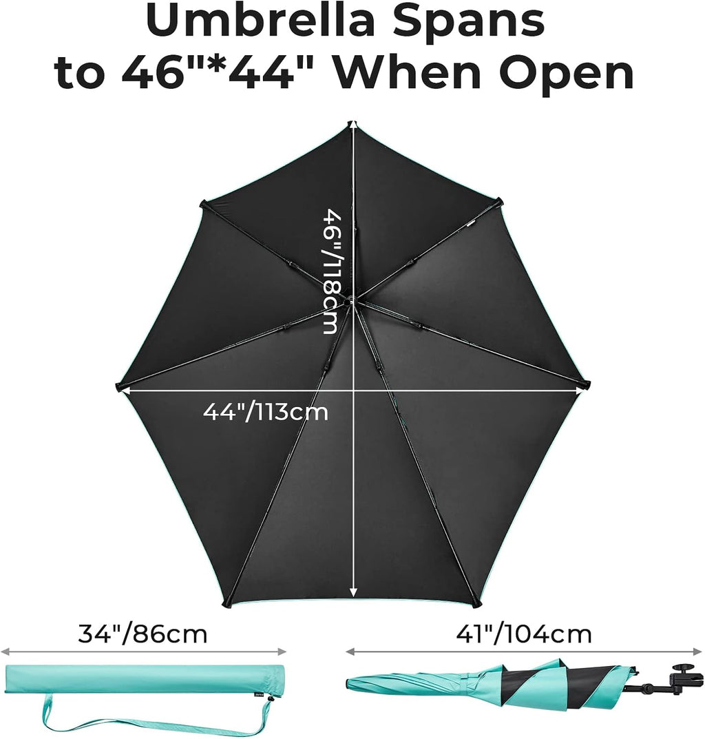 g4free beach chair umbrella with universal clamp upf shown in use