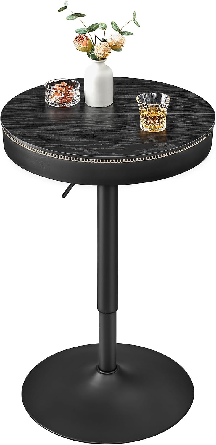 VASAGLE Height Adjustable Bar Table, Round High Pub Table with Storage