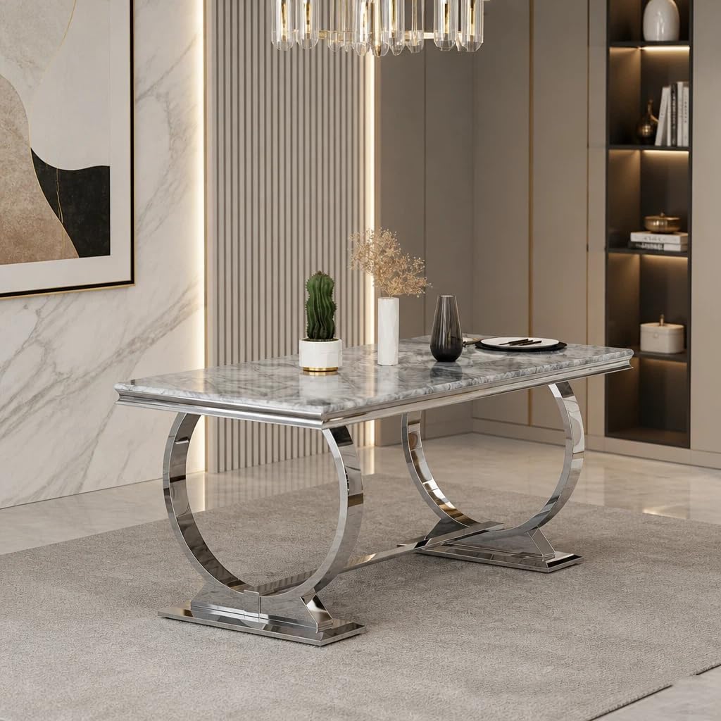 Dining Table, 70" Rectangular Modern Kitchen and Dining Room Table with Silver U-Base in Grey Silver