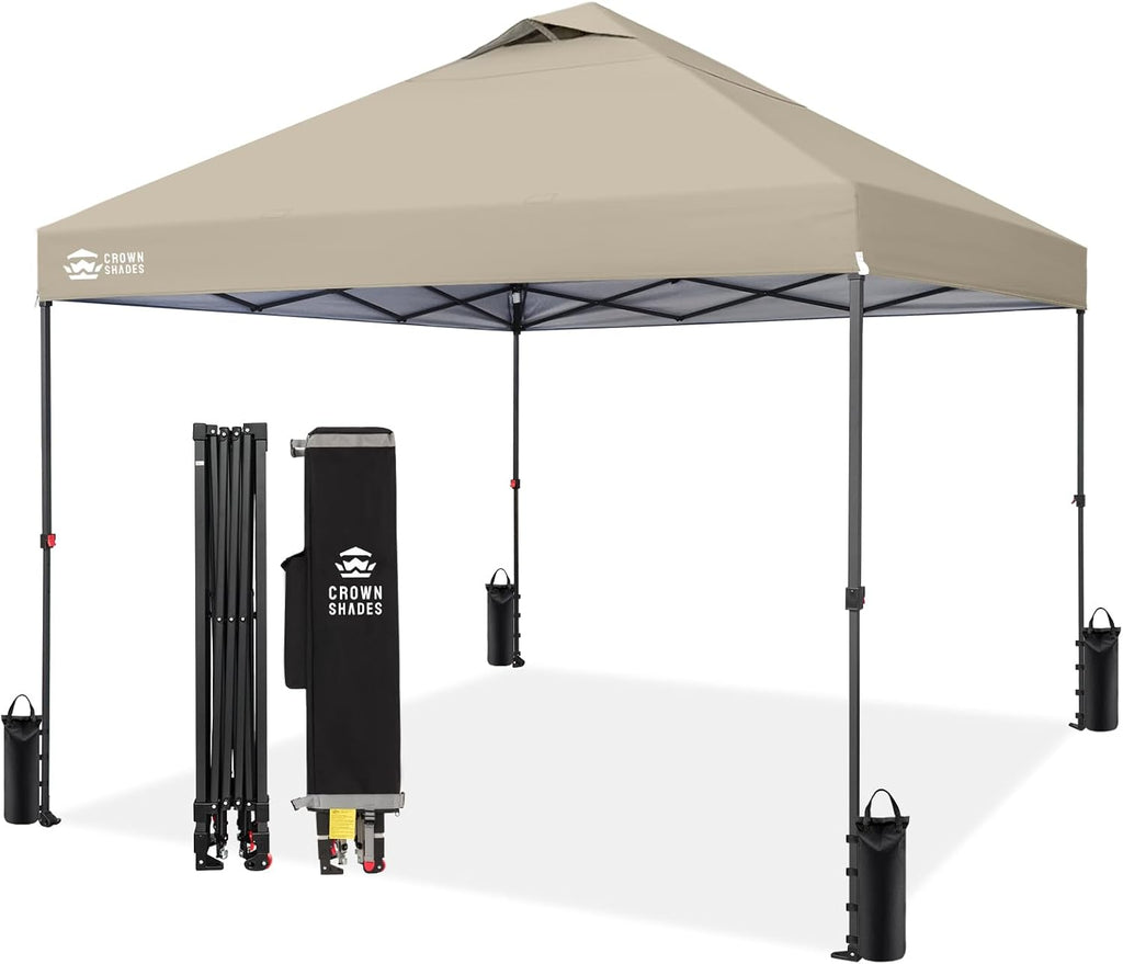 CROWN SHADES 10x10 Pop Up Canopy Tent, Outdoor Canopy, Khaki