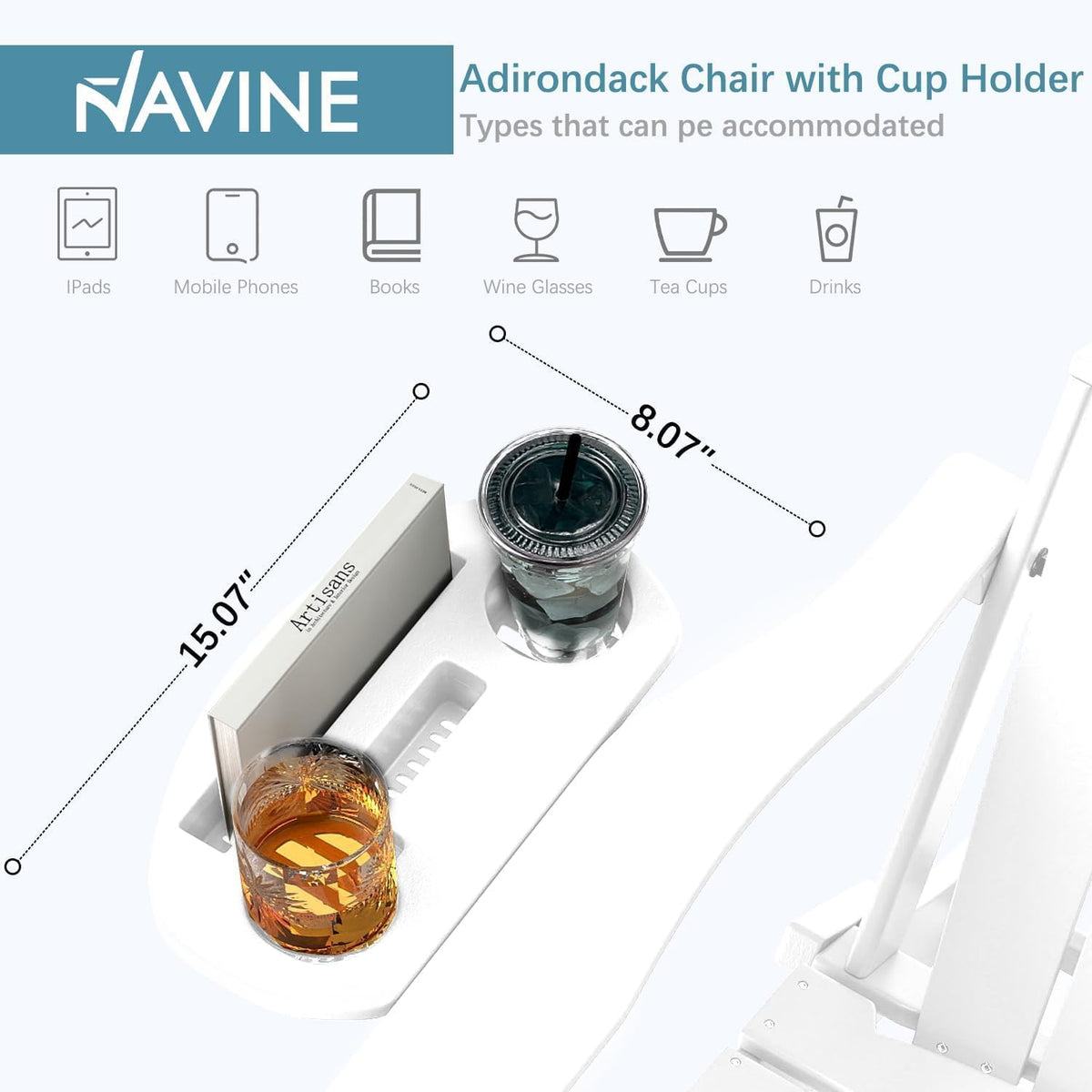 NAVINE Adjustable Adirondack Chairs Set of 2 with Cup Holders, White