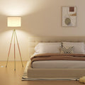 SIBRILLE Mid Century Wood Tripod Floor Lamp with Remote & Foot Switch