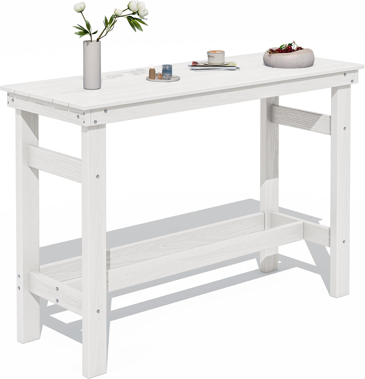SERWALL 41" HDPE Outdoor Bar Table with 1.6" Umbrella Hole, White
