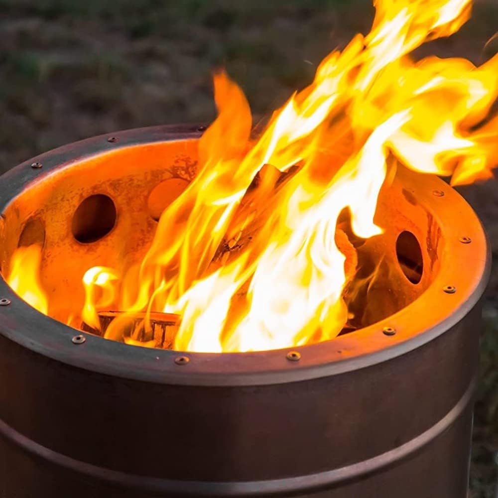 Feuerhand Fire Barrel Pyron, Stainless Steel Double-Walled Fire Pit for Yard or Patio, Feet Protect Ground Surface, 29" High, Great for Cooking Outdoors