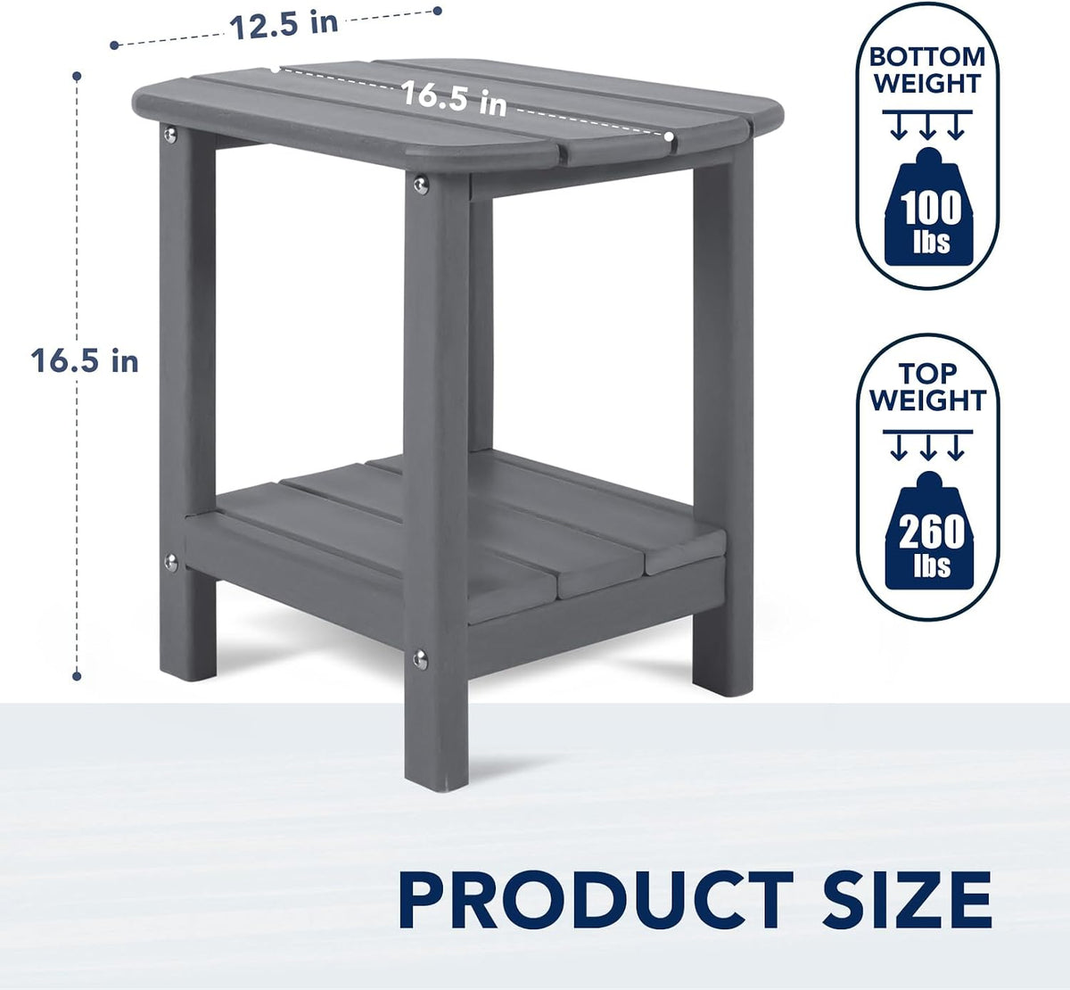 nalone Adirondack Side Table 16.5" Outdoor Side Table HDPE Plastic Double Adirondack End Table Small Table for Patio(Grey)