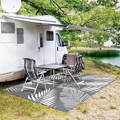 GENIMO Outdoor Rug, Waterproof Plastic Rugs for Patio, 6'x9' Grey White