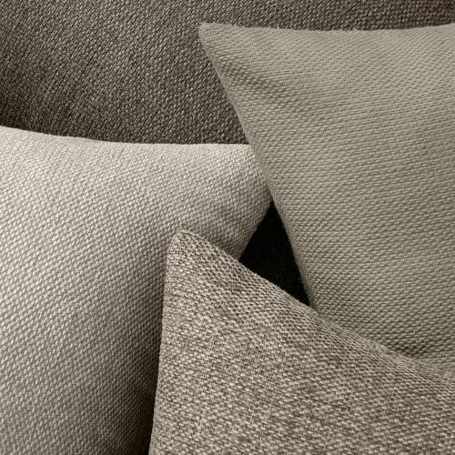 Natural Linen Look Throw Pillow Covers 18x18 Inch Set of 4, Textured Woven Decorative Pillow Covers, Neutral Square Cushion Covers for Couch Sofa Living Room Bedroom, Walnut Beige Mix