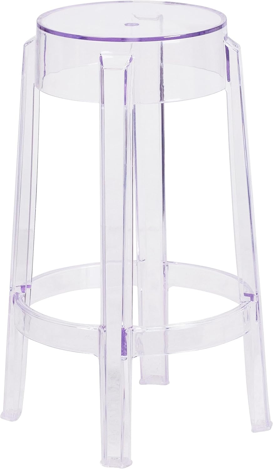 Flash Furniture Laney 25.75" Indoor/Outdoor Counter Height Transparent Dining Stool with Foot Ring, Stackable Ghost Counter Height Stool, Transparent