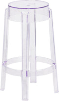 Flash Furniture Laney 25.75" Indoor/Outdoor Counter Height Transparent Dining Stool with Foot Ring, Stackable Ghost Counter Height Stool, Transparent