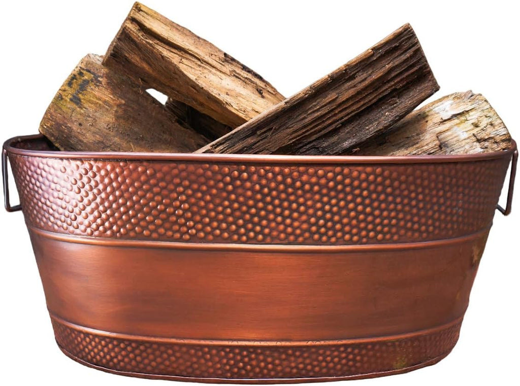 BREKX Copper Galvanized Firewood Storage Bin with Handles, 25-Qt