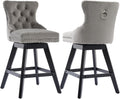 Grey Velvet Bar Stools Set of 2, 26" Swivel Counter Height Chairs