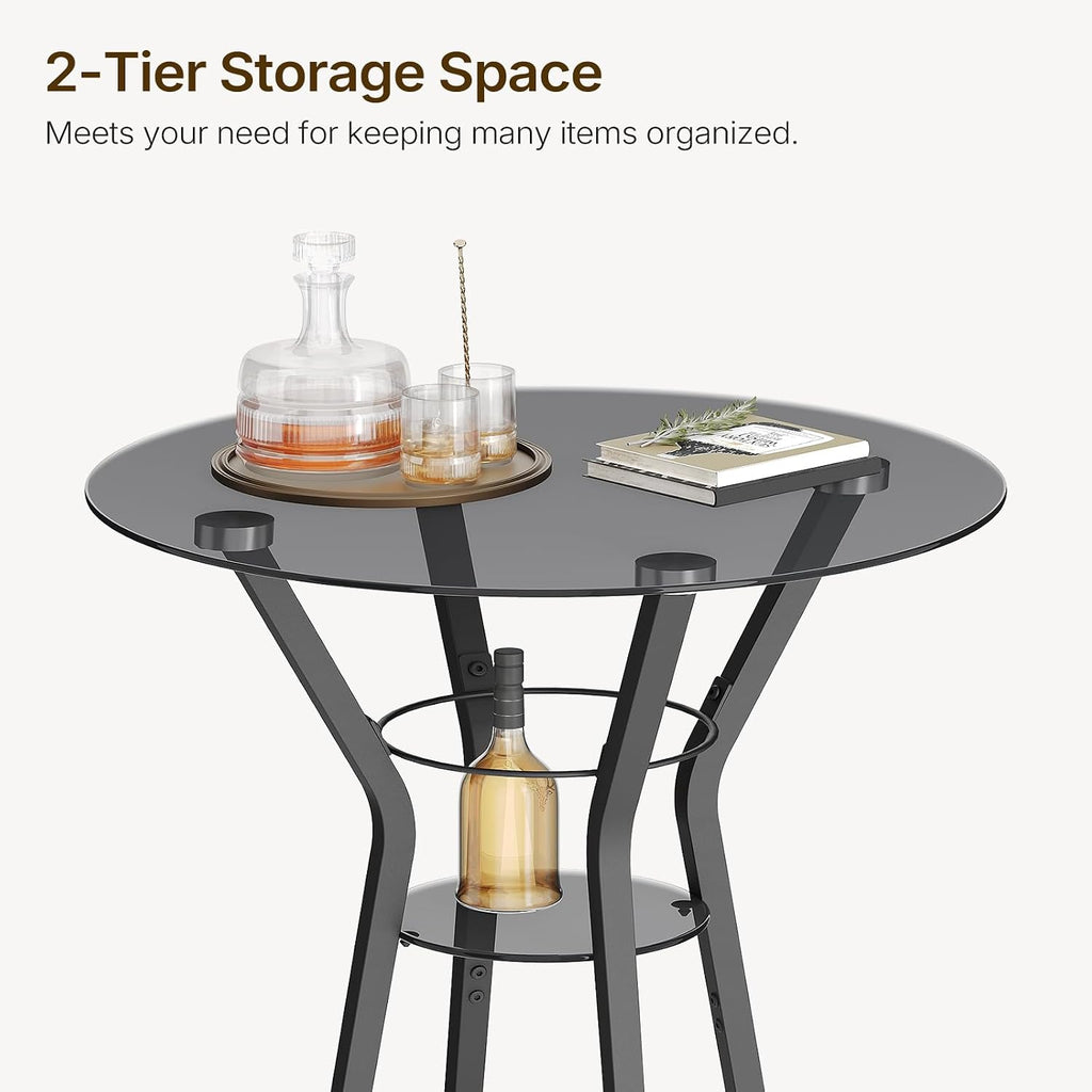yatiney bar table, 2-tier round high top table showing dimensions
