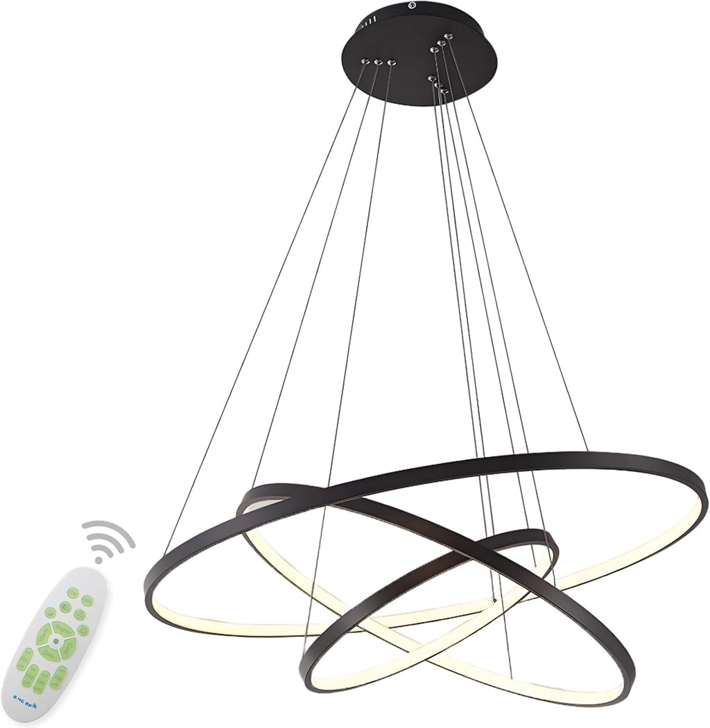LightInTheBox Modern LED Chandelier 3 Ring Chandelier Dimmable Circular Dining Ceiling Pendant Light for Dinning Room Living Room 60+40+20cm (Black; Light Source: Stepless Dimming)
