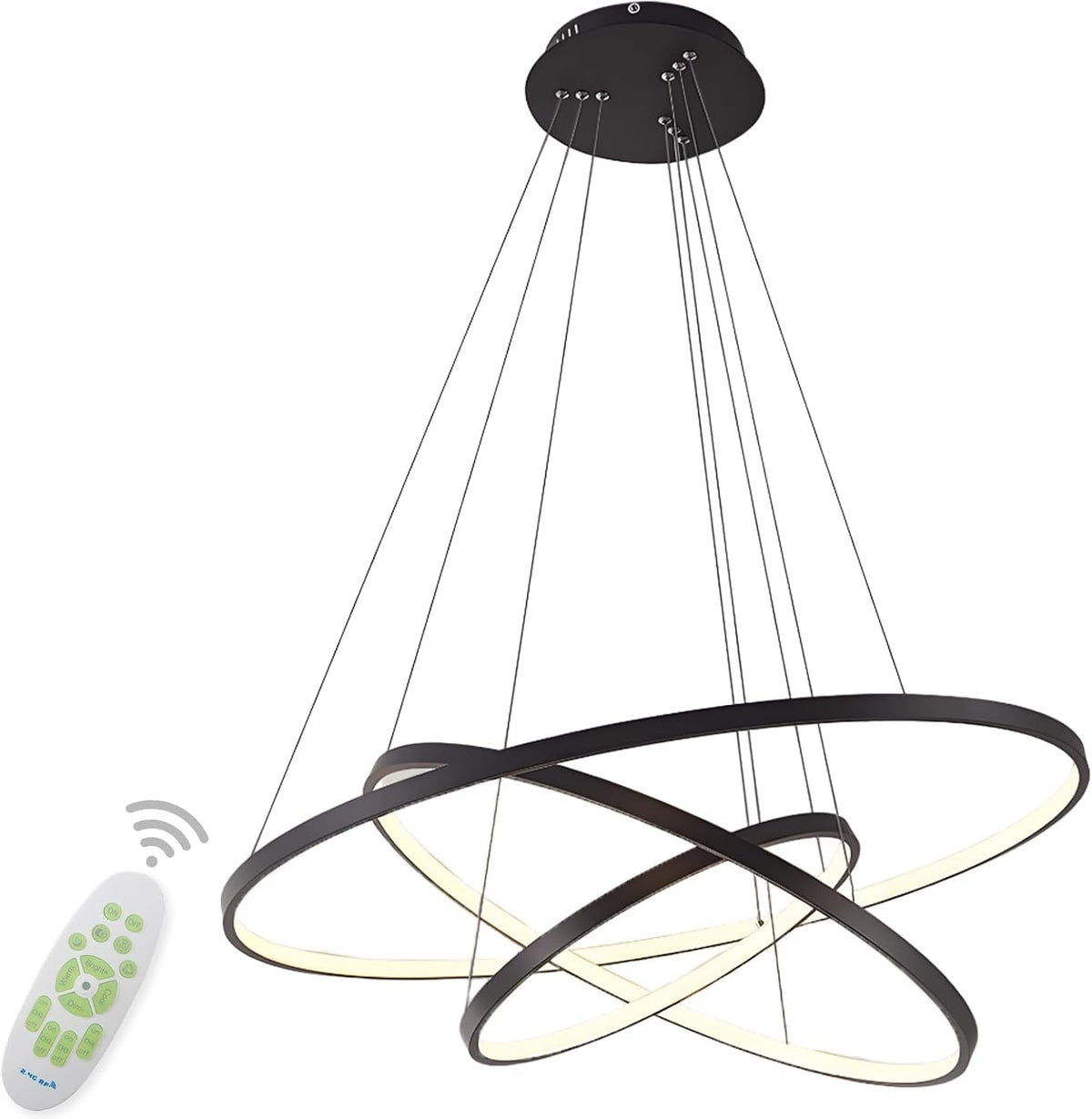 LightInTheBox Modern LED Chandelier 3 Ring Chandelier Dimmable Circular Dining Ceiling Pendant Light for Dinning Room Living Room 60+40+20cm (Black; Light Source: Stepless Dimming)